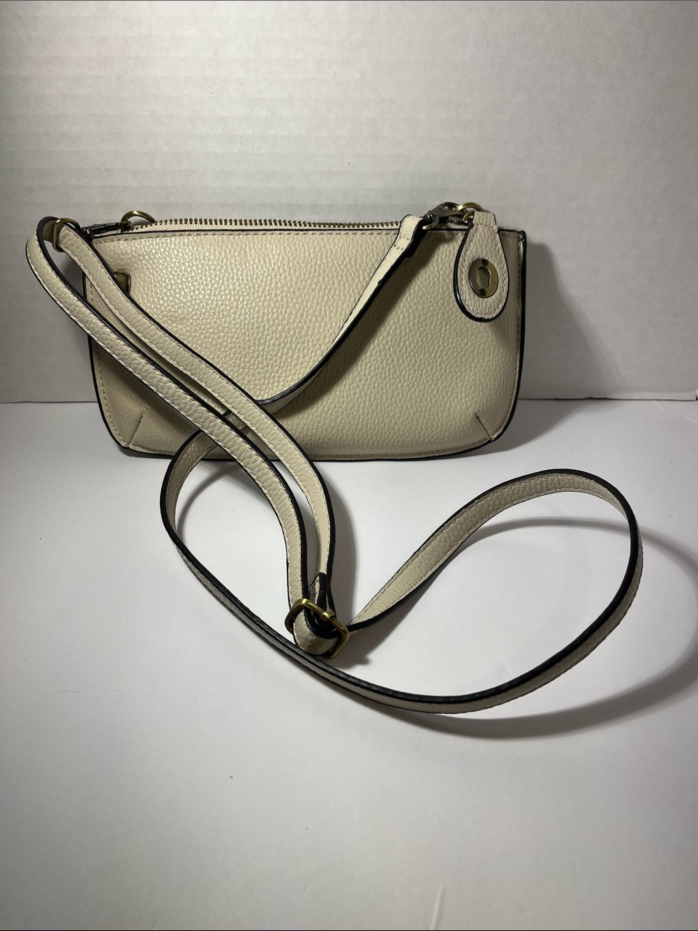 Joy Susan Cream Pebbled Leather Crossbody Bag